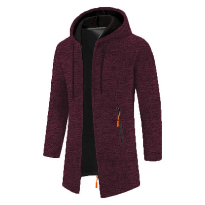 Herren Hoodie Jacke Lang Strickoptik mit Reißverschluss-Taschen