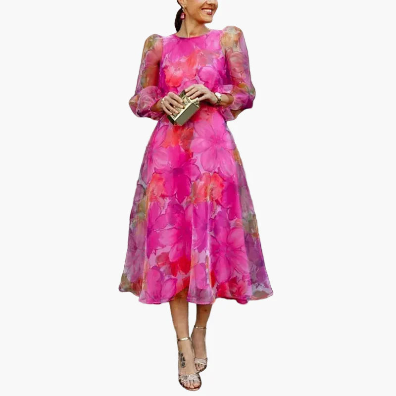 Robe midi femme élégante à imprimé floral – Festive pour mariage ou garden-party