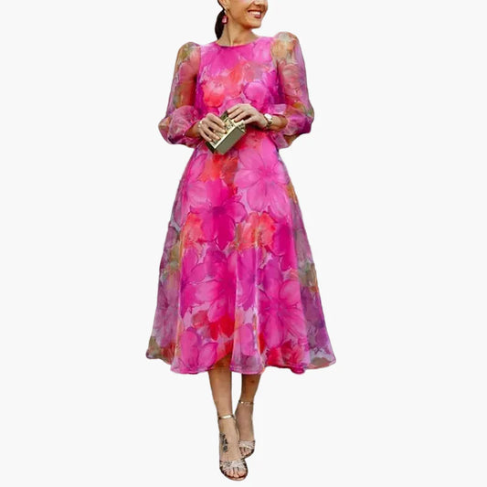 Vestido midi elegante para mujer con estampado floral Festivo para bodas o fiestas en el jardín