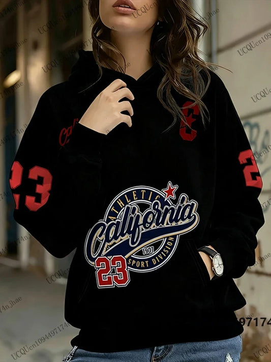Damen Hoodie California Print Kapuzenpullover mit Bauchtasche
