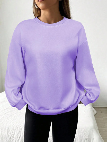 Oversize-sweatshirt til damer med rund hals, lange ærmer, grå pullover