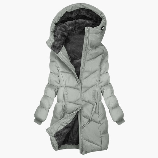 Dam vinter quiltad kappa med huva – Elegant lång kappa för kalla dagar