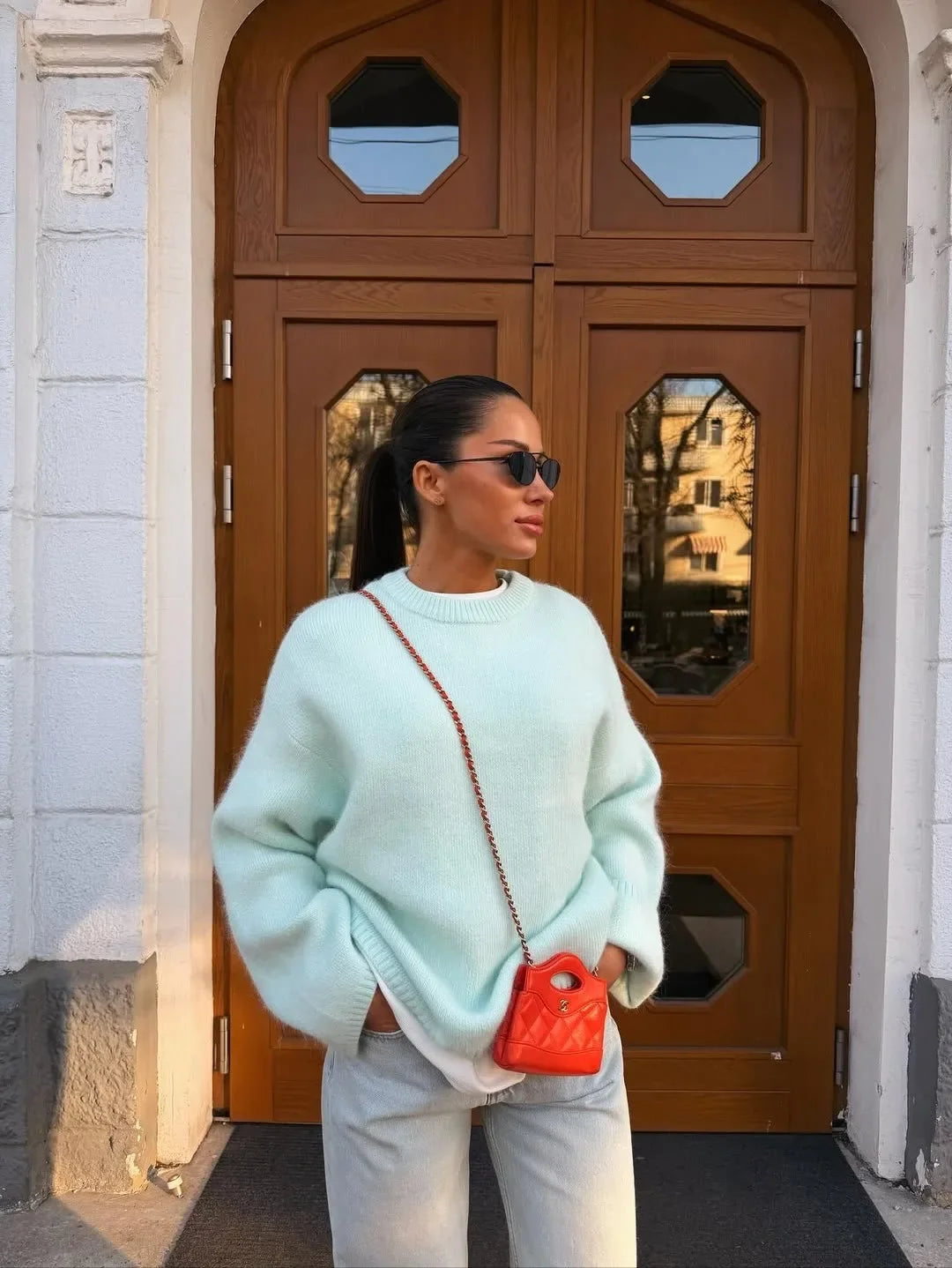 Damen Oversize Pullover Rundhals Weiches Material Mehrfarbig