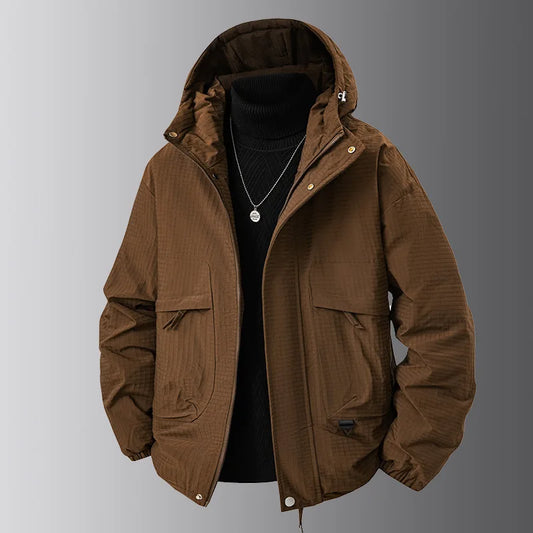 Herren Kapuzenjacke mit Reißverschluss und Taschen braun