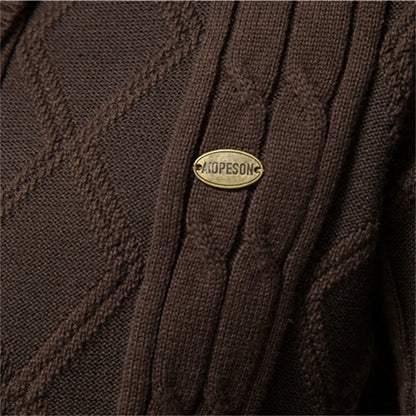 Cardigan da uomo in maglia con collo a scialle e motivo a rombi, abbottonatura e maniche lunghe