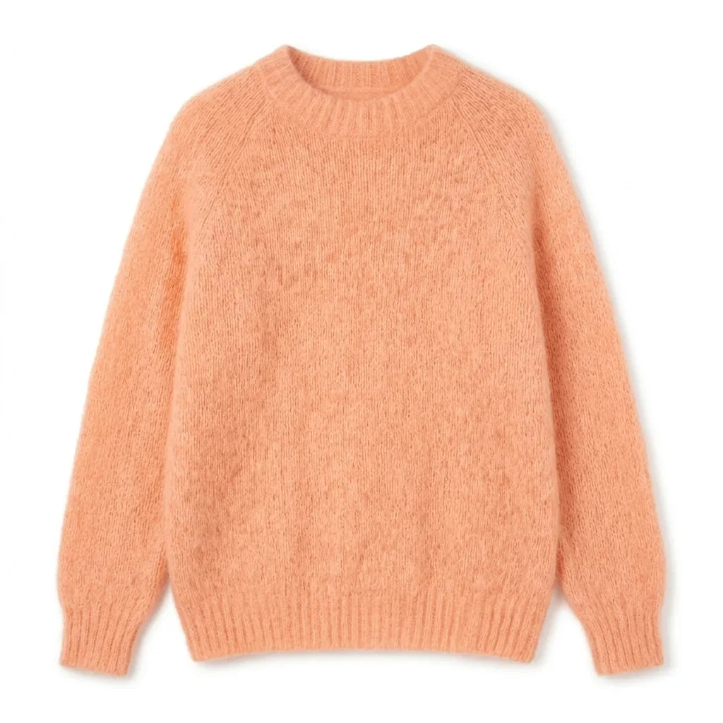 Damen Strickpullover Raglanärmel Pfirsichfarben Rundhals