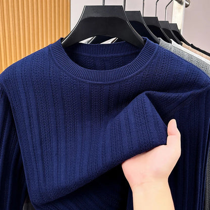 Maglione da uomo in maglia a girocollo, maniche lunghe, a coste fini strutturate, grigio