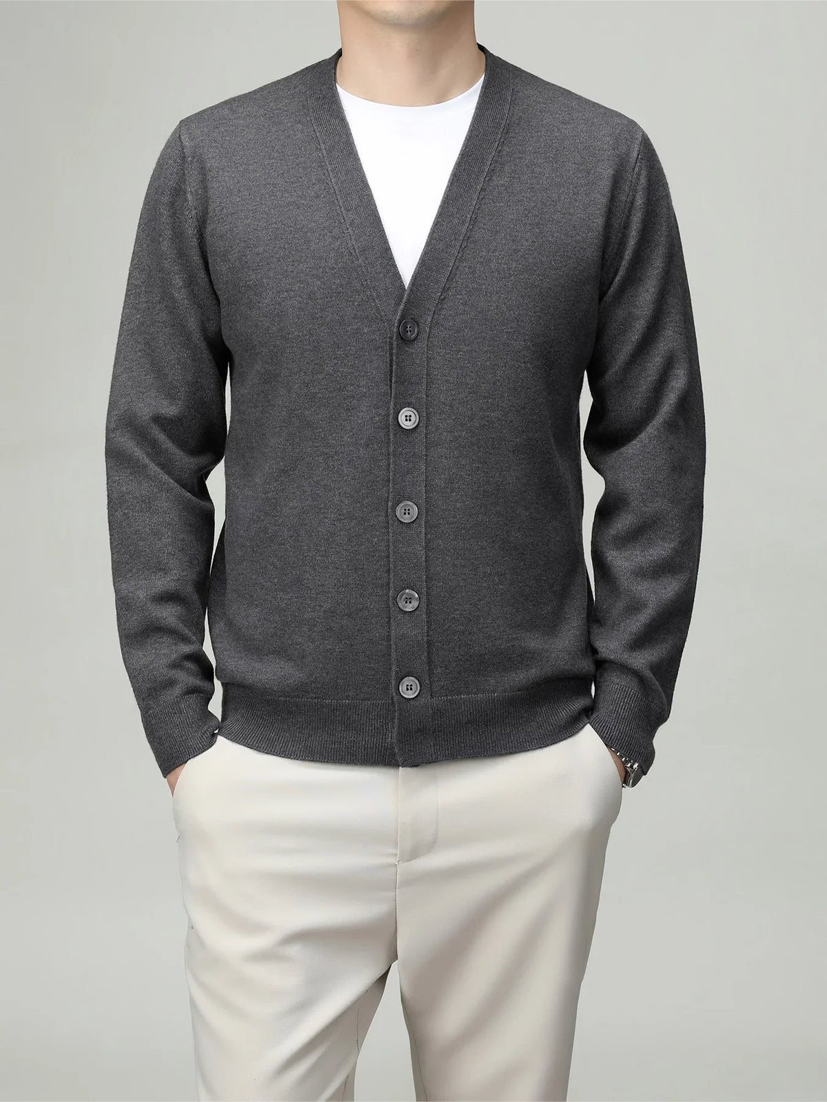 Herren Strickjacke V-Ausschnitt Knopfleiste Cardigan Langarm Rippbündchen