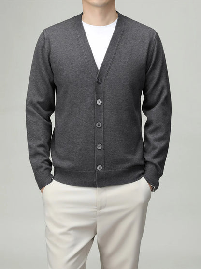 Herren Strickjacke V-Ausschnitt Knopfleiste Cardigan Langarm Rippbündchen