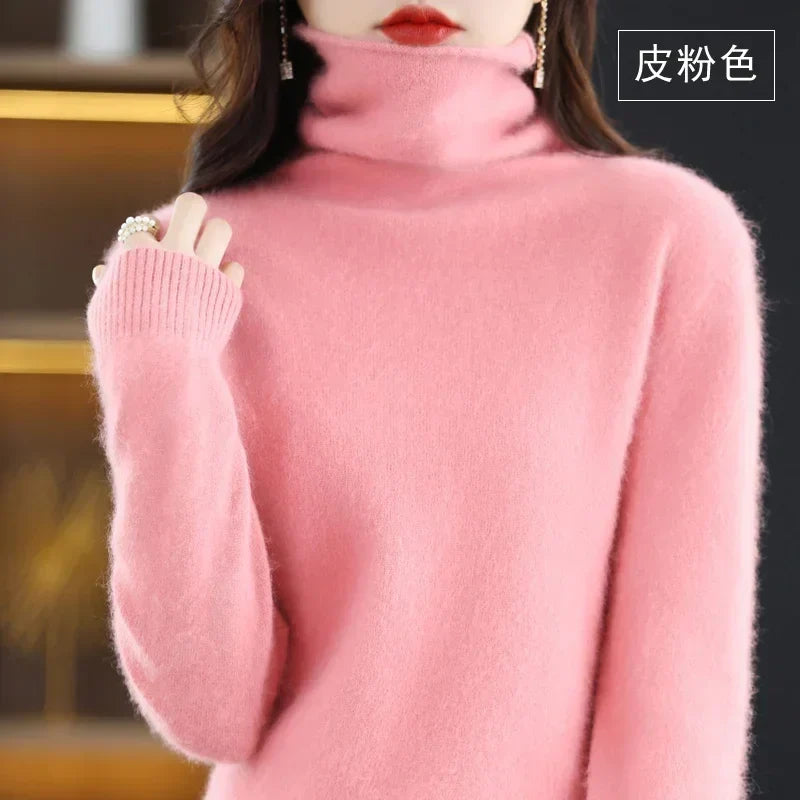 Dame-rullekravepullover, lange ærmer, blødt materiale