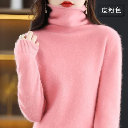 Dame-rullekravepullover, lange ærmer, blødt materiale