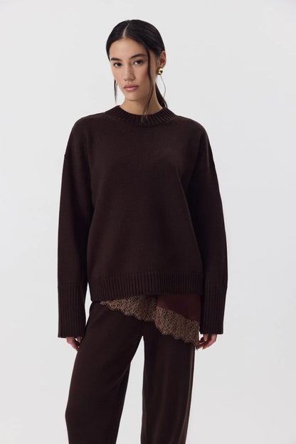 Damen Strickpullover Rundhalsausschnitt Oversize Langarm