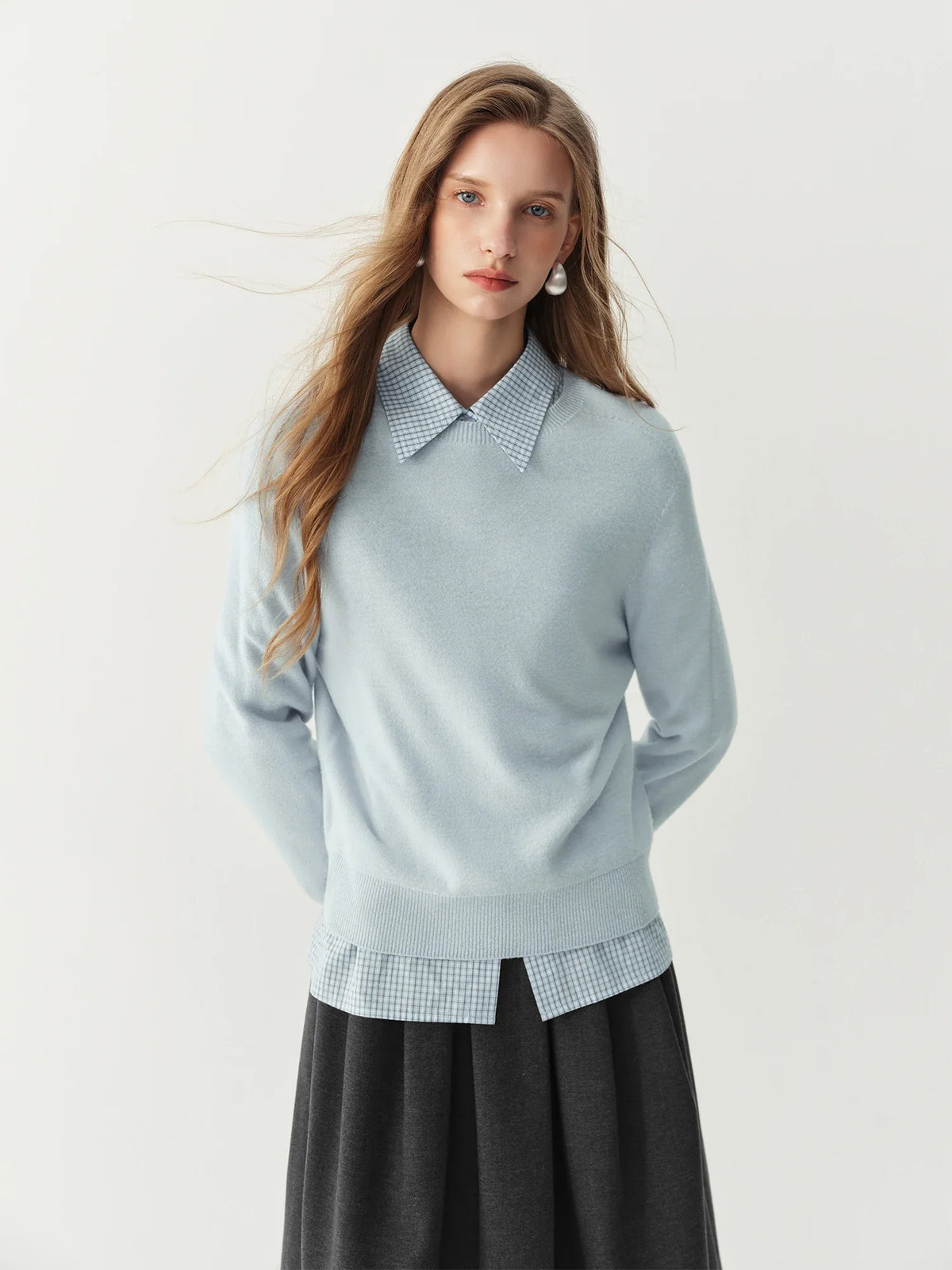 Damen Pullover Rundhals Langarm Strickpullover Rippbündchen
