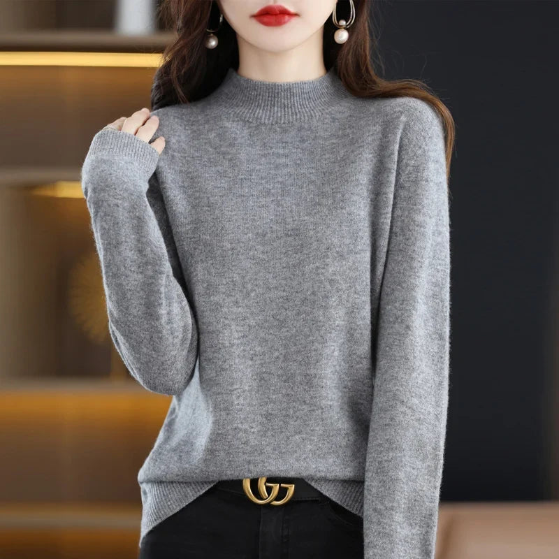 Damen Stehkragen Pullover Langarm Weicher Strick