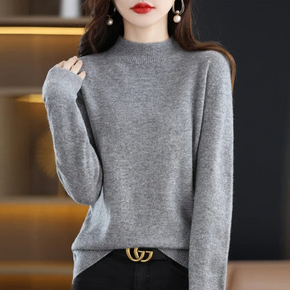 Damen Stehkragen Pullover Langarm Weicher Strick