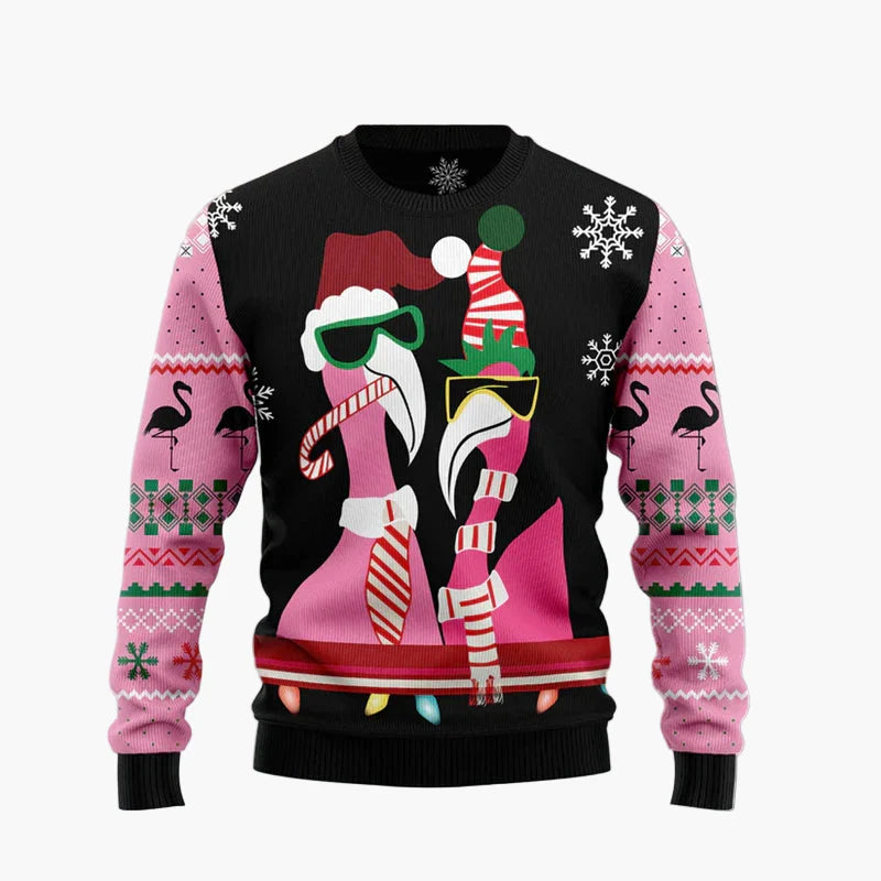 Pull de Noël drôle pour femme et homme avec flamants roses – Pull moche de Noël pour fêtes et cadeaux