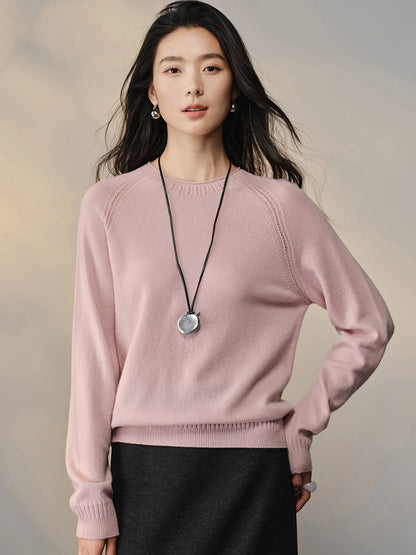 Pull en maille pour femme à col rond et manches longues, avec manches raglan