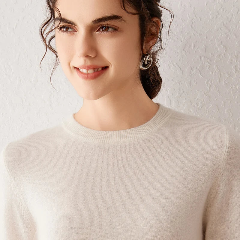 Pull femme à col rond et manches longues, maille fine, basique