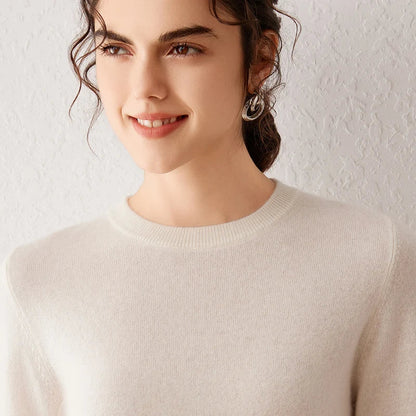 Pull femme à col rond et manches longues, maille fine, basique