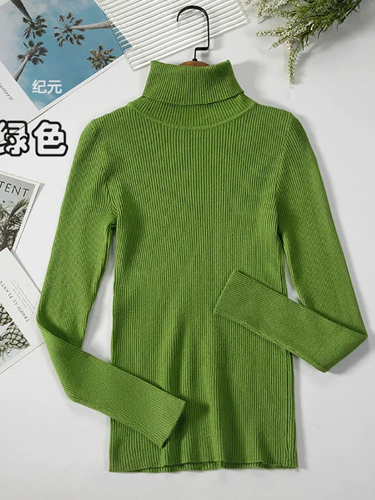 Damen Rollkragenpullover Rippstrick Langarm Eng Anliegend