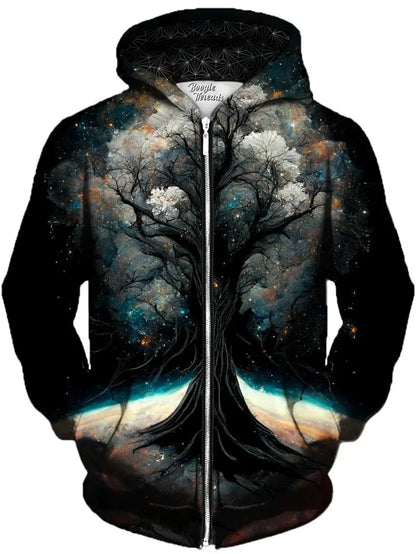 Hoodie mit Reißverschluss & farbigem Baum-Print, bunt