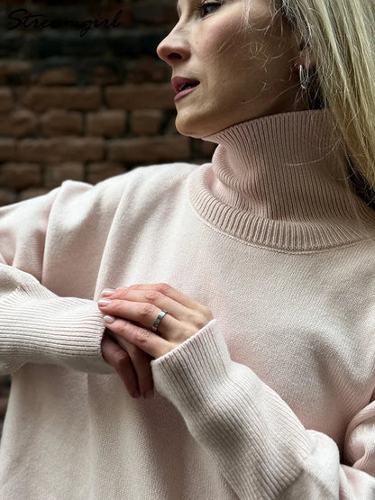 Dolcevita oversize da donna, maglione lavorato a maglia a maniche lunghe