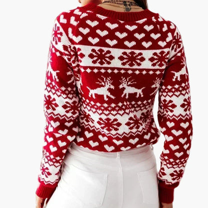 Maglione natalizio da donna con motivo di renna e cuore – Maglione invernale comodo per occasioni festive
