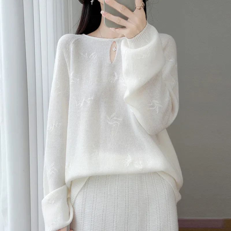 Damen Strickpullover Langarm Rundhals mit V-Ausschnitt