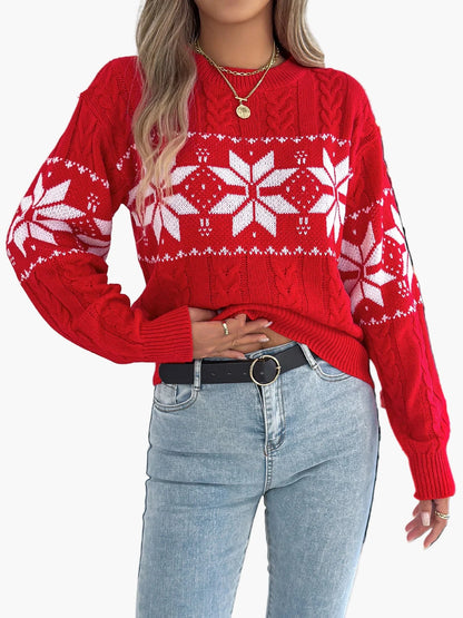Maglione invernale da donna con motivo norvegese – Maglione comodo per occasioni festive