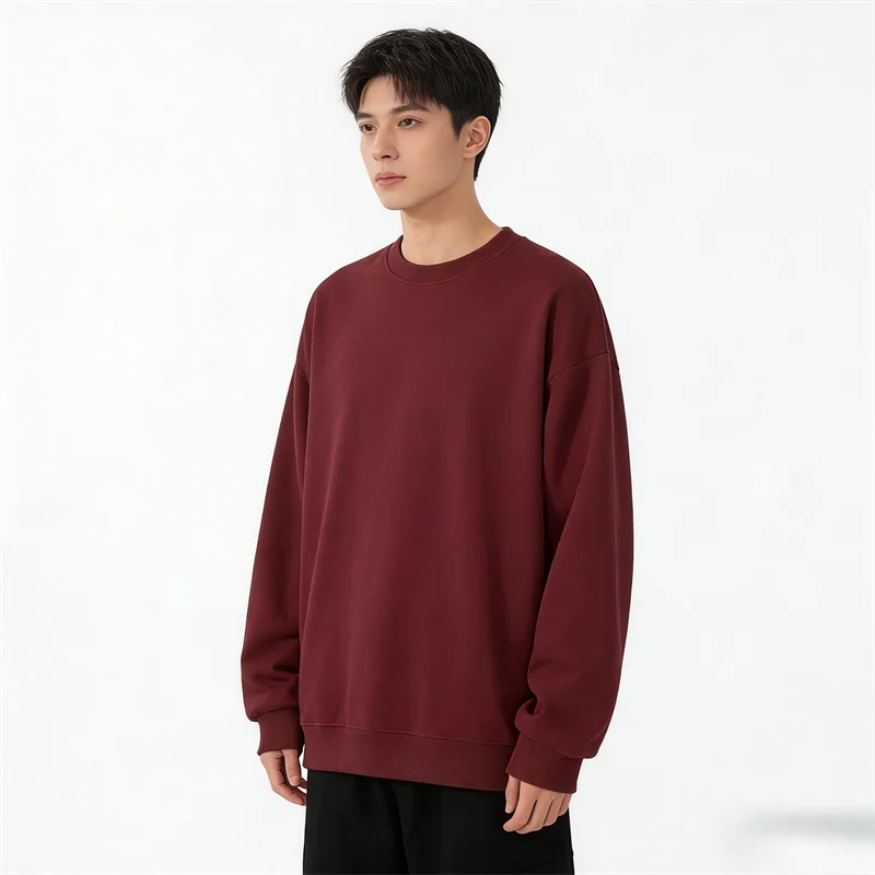 Pullover felpa unisex basic a maniche lunghe e girocollo, multicolore