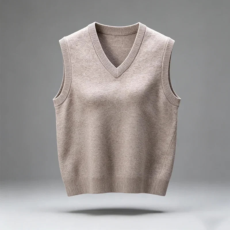 Gilet en tricot à col en V, sans manches, pull-gilet pour homme