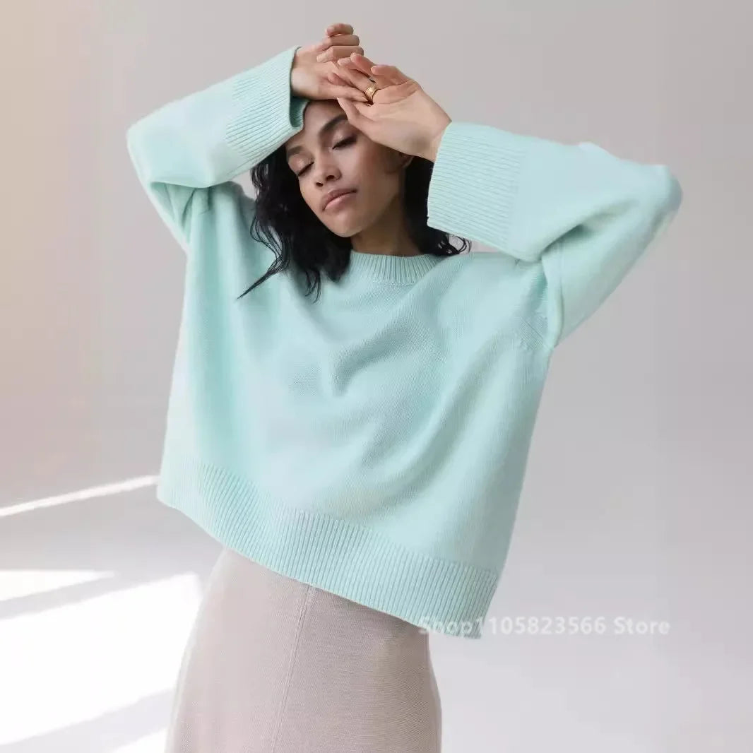 Pullover da donna in maglia oversize a maniche lunghe con scollo rotondo