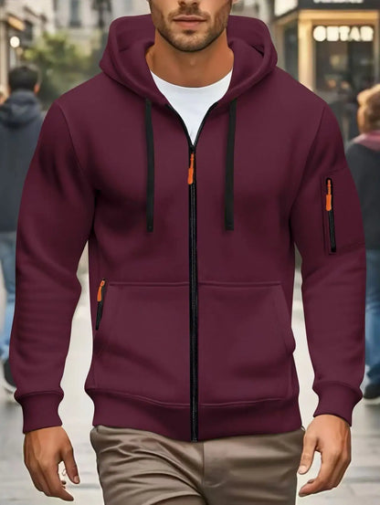 Hoodie da uomo con cerniera e cappuccio, verde oliva