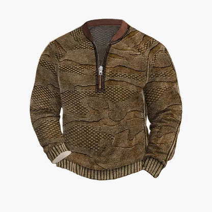 Pull homme style vintage avec demi-fermeture éclair – Pull décontracté élégant pour quotidien et extérieur