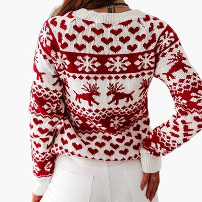 Maglione natalizio da donna con motivo di renna e cuore – Maglione invernale comodo per occasioni festive