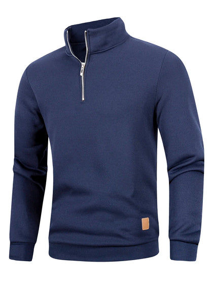 Felpa da uomo con mezza cerniera, collo alto, pullover a maniche lunghe