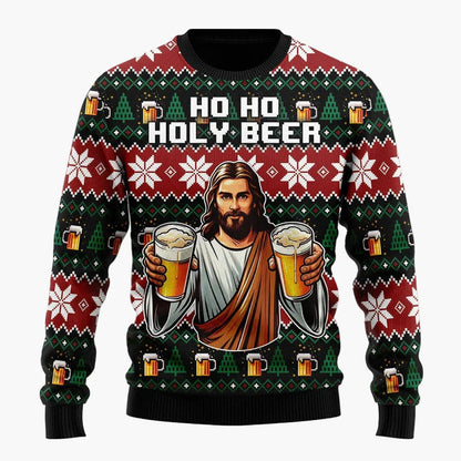 Herren Weihnachtspullover Lustig – Santa mit Bier, Ugly Christmas Sweater für Männer, Party & Festtage