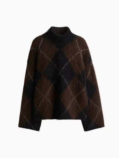 Damski oversize sweter w kratę na stylowe jesienne i zimowe stylizacje