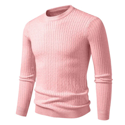 Herren Pullover Rundhals Zopfmuster Langarm Strickpullover