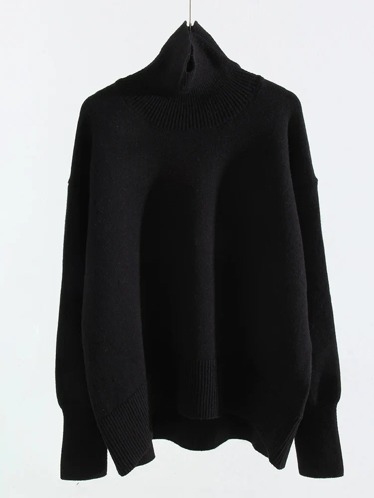 Dolcevita oversize da donna, maglione lavorato a maglia a maniche lunghe