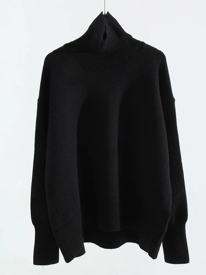 Dolcevita oversize da donna, maglione lavorato a maglia a maniche lunghe