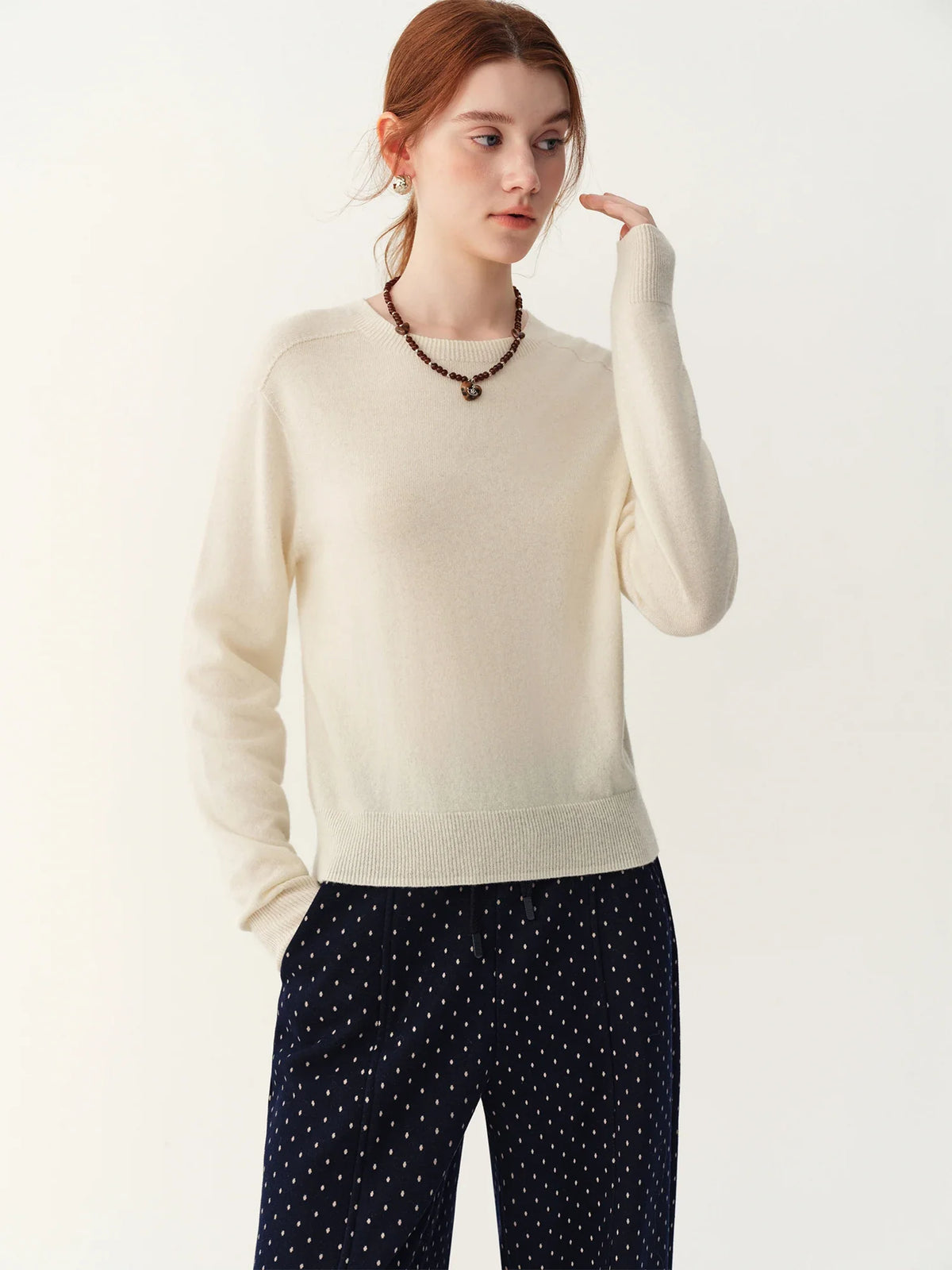 Damen Pullover Rundhals Langarm Strickpullover Rippbündchen