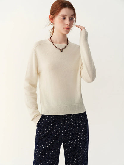 Damen Pullover Rundhals Langarm Strickpullover Rippbündchen