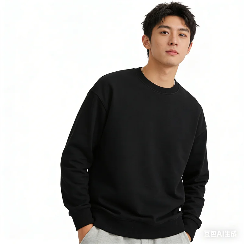 Pullover felpa unisex basic a maniche lunghe e girocollo, multicolore