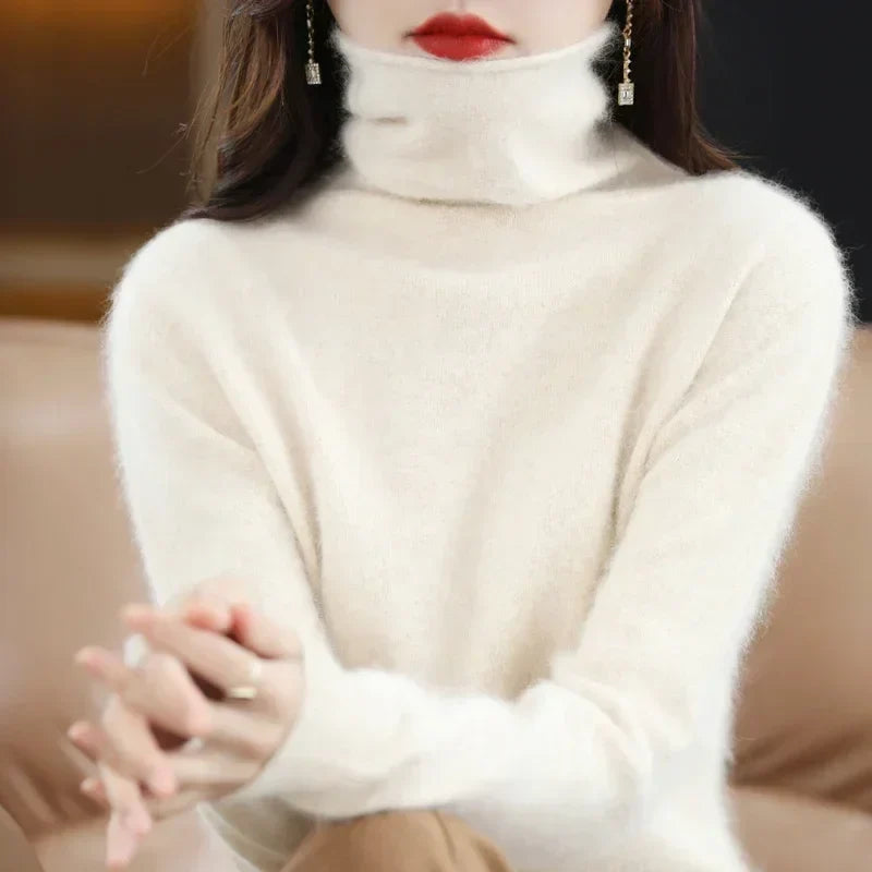 Dame-rullekravepullover, lange ærmer, blødt materiale