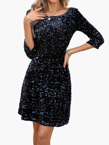 Abito Donna con Paillettes, Scollo sulla Schiena e Dettaglio Fiocco – Vestito da Festa Elegante