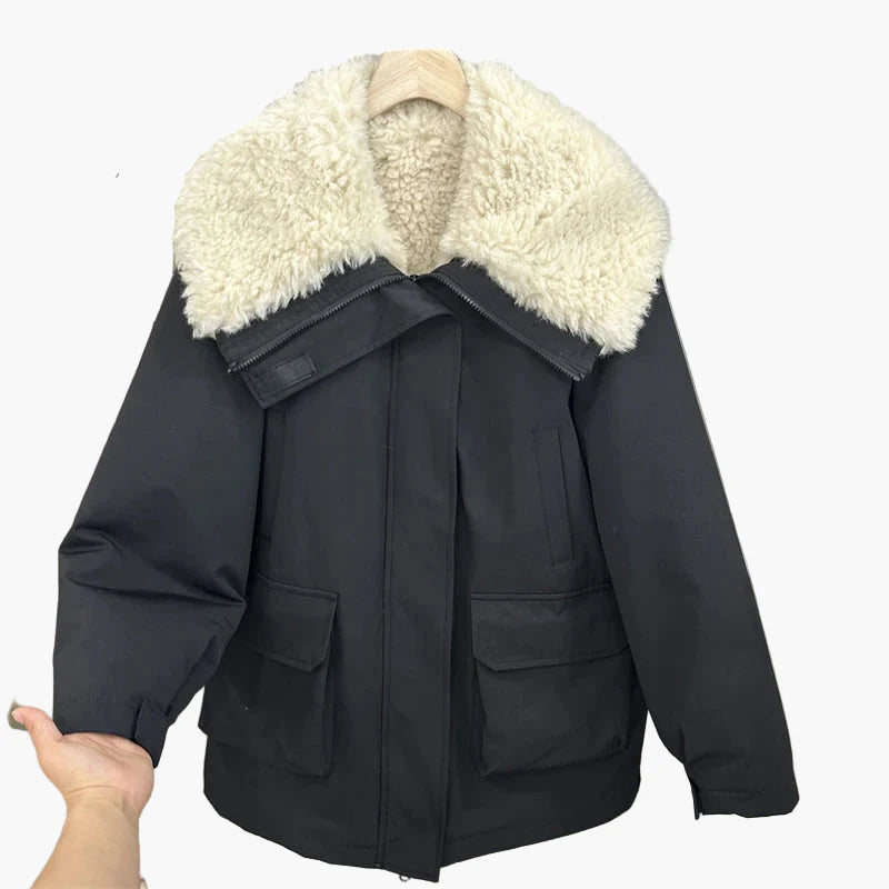 Damski zimowy parka z kołnierzem teddy – casualowy płaszcz outdoorowy na zimne dni