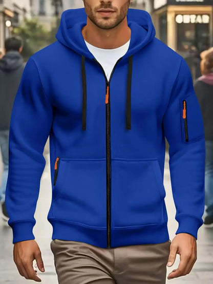 Hoodie da uomo con cerniera e cappuccio, verde oliva