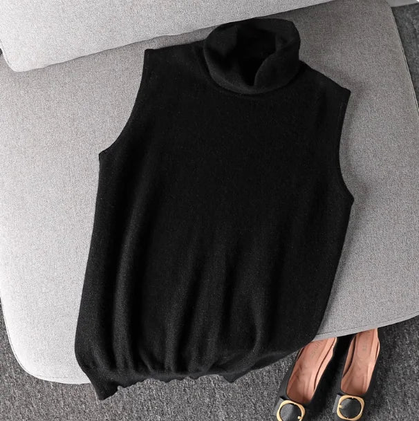 Ärmelloser Rollkragenpullover für Damen, weiches Material