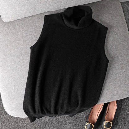 Ärmelloser Rollkragenpullover für Damen, weiches Material